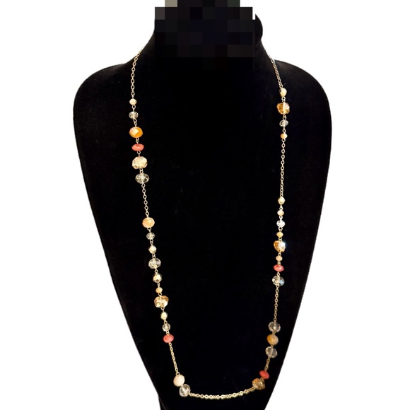 LOFT Long Beaded Station Necklace Amber Warm Tones NWT - Picture 4 of 9